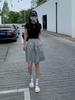 New College Style Navy Blue Women's Skirt  2025 Summer High Waist Umbrella Skirt Slim-fit A-line Skirt