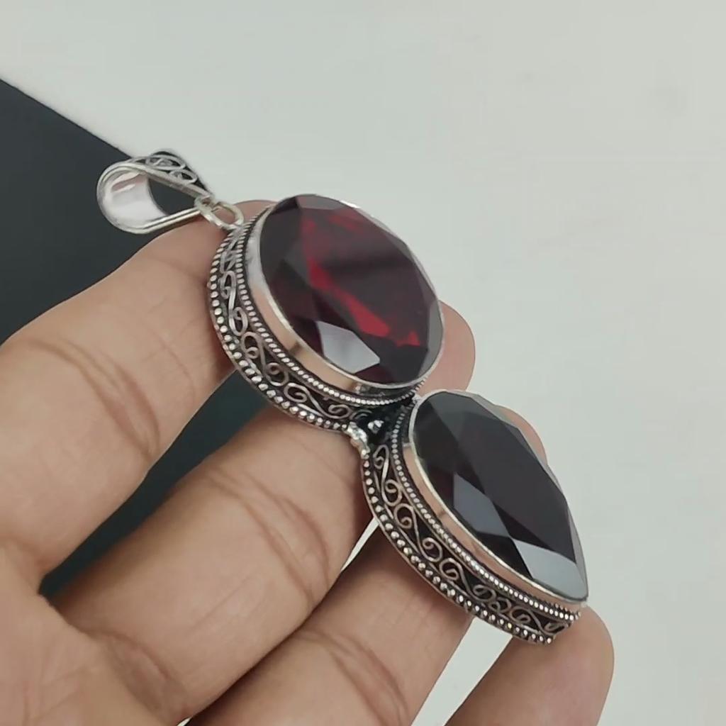 Red Garnet Gemstone Pendant 925 Sterling Silver- Handmade Design, Everyday Wear Jewelry, Unique Red Garnet Pendant Mother's Day Gifts