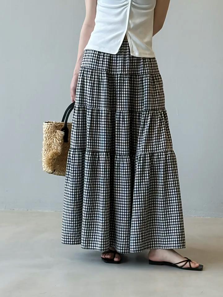 Johnature French Plaid Cake Skirt Women Summer Loose All Match Casual Simple Skirts