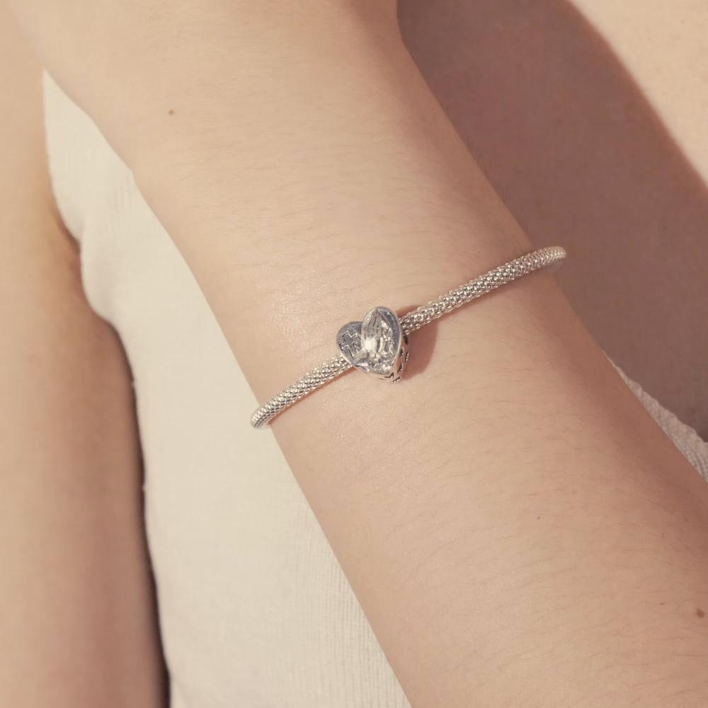 Bamoer Oxidized Retro Pray For Love Charm Fit Original Bracelets & Bangle 925 Sterling Silver Fine Jewelry