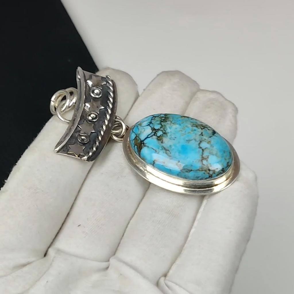 Natural Turquoise Gemstone Silver Pendant In 925 Sterling Silver- Handmade Design, Everyday Wear Jewelry, Unique Turquoise Pendant Birthday Gifts