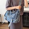 Denim Shoulder Bag With Studs And Love Buzz Print For Women