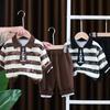 Boys' long sleeved two-piece set - tie striped POLO shirt+casual pants - High-quality clothing - size S-XXL