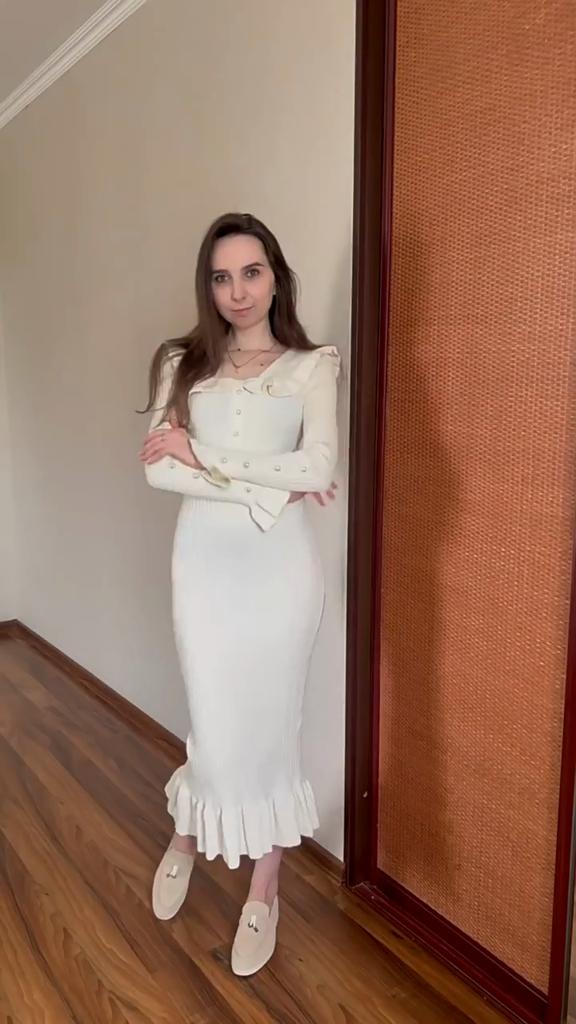 Podzimní Pletené Šaty s Dlouhým Rukávem a Volánky Dámská Móda Zimní Slim Fit Svetrové Šaty s Vysokým Pasem Dámské Elegantní Vintage Sexy Párty Ležérní Šaty 25085