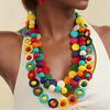 African Jewelry Set Bohemian Multi-layer Colorful Wooden Beads Beaded Necklace Earrings Bracelet For Women Party Accessories