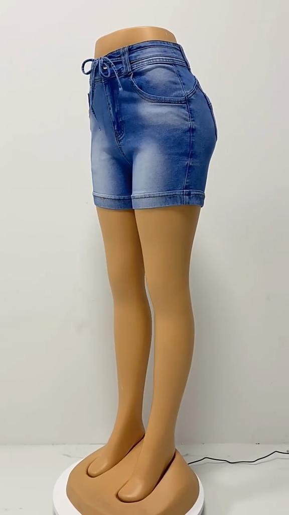 Summer High-waisted Belted Denim Shorts Women's Sexy A Word Package Hip Slim Thin Shorts