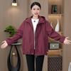Women's Plus Size Solid Color Hooded Jacket – Drawstring Pocket Windproof Coat (Sizes 3XL-7XL) for Middle-Aged Women
