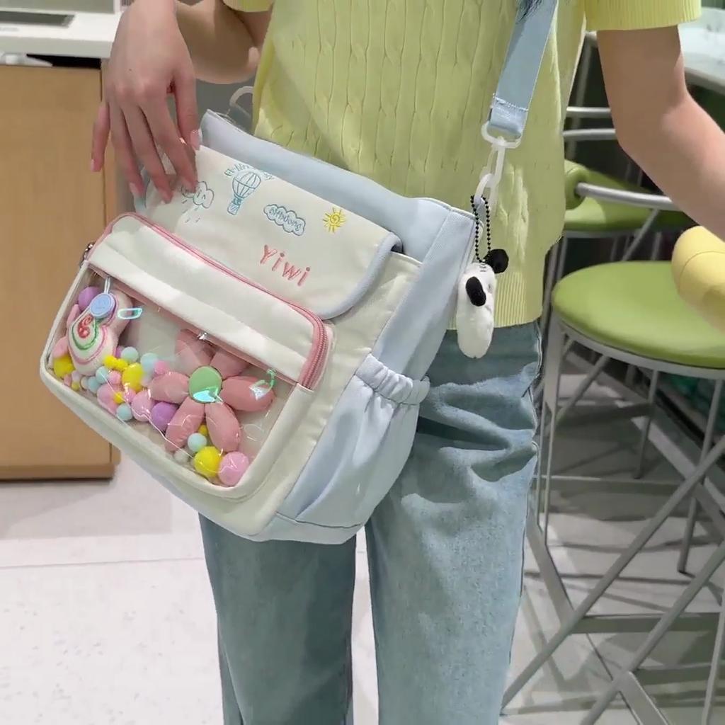 Large Capacity Shoulder Bag Student Book Bag Color Block Crossbody Bag