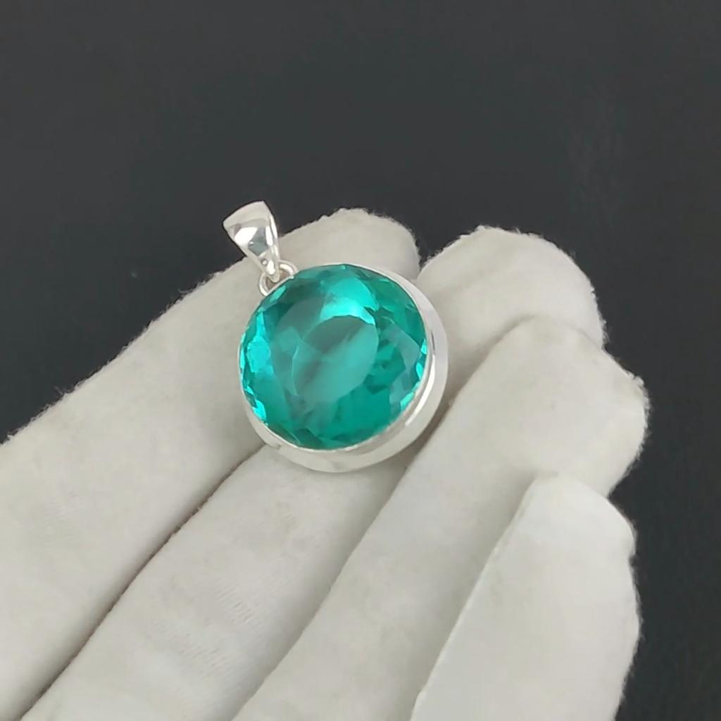 Zierlicher Aqua Appetit Edelstein Silber Anhänger in 925 Sterling Silber - Handgefertigtes ovales Design, Alltagsschmuck Geburtstagsgeschenk