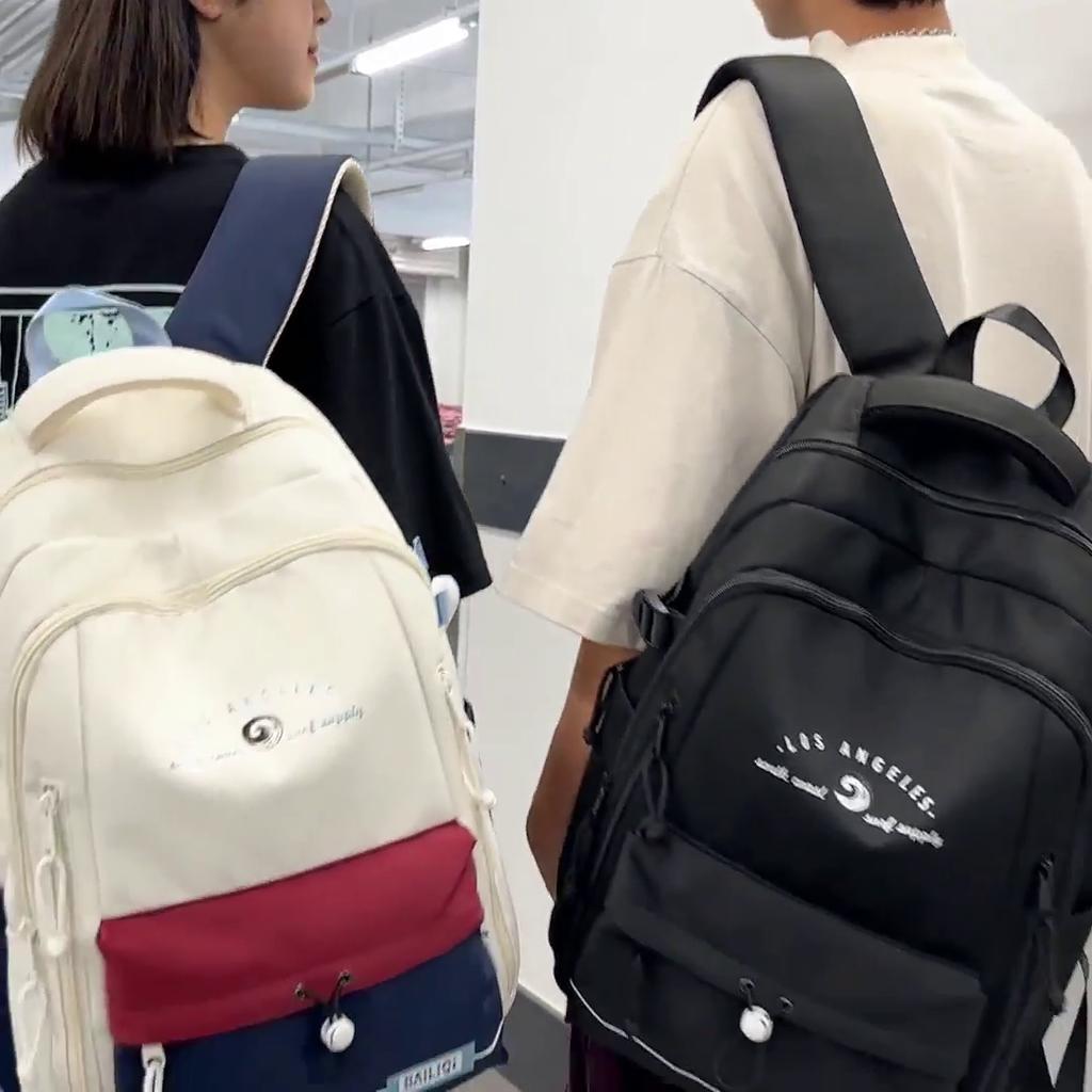 Men Color Contrast Backpack Women Large Capacity Couple Travel Backpack Student Schoolbag