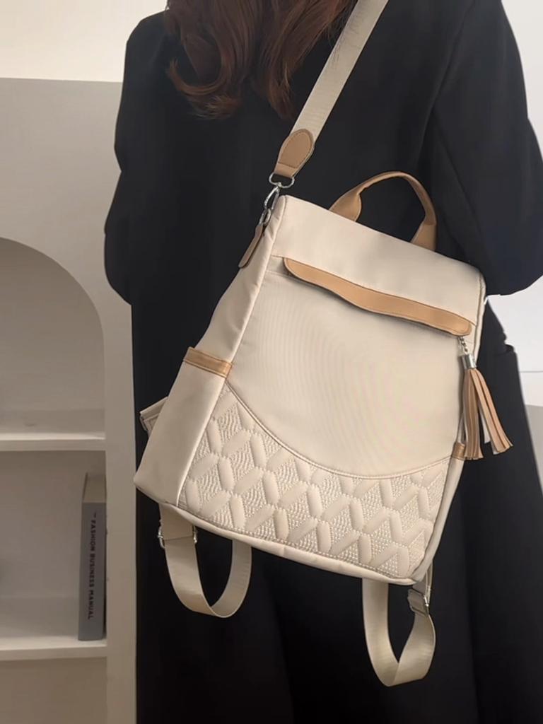 Women's Tassel Backpack Nylon Patchwork Backpack