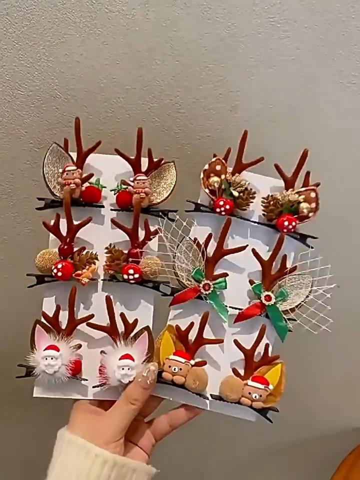 1pair Christmas Red Antler Hair Clip Accessories for Kids Side Hair Clip for Children's Hair