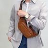 Men's Black Leather Chest Bag Vintage Sling Crossbody Bag Stylish Casual Chest Pack for Daily Use