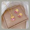 White Synthetic Zircon Geometric Jewelry Sets Earrings Necklace for Women