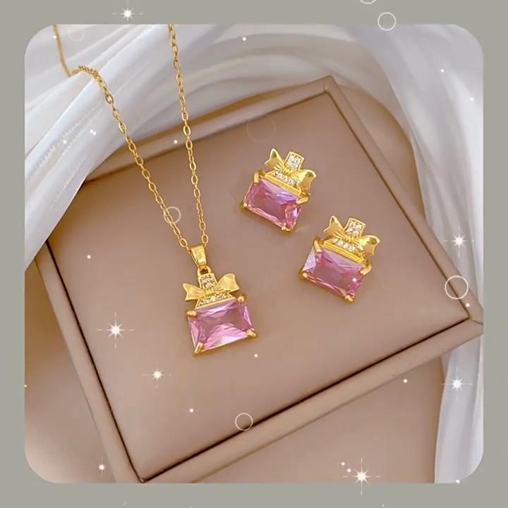 White Synthetic Zircon Geometric Jewelry Sets Earrings Necklace for Women
