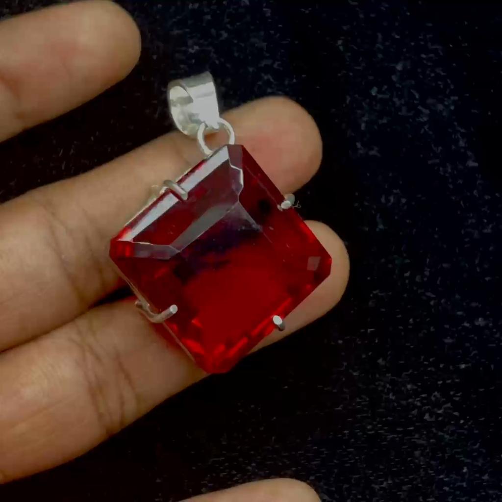 98.60 Ct Red Natural Topaz Pendant 925 Sterling Silver Certified Square Gemstone My-379-sa