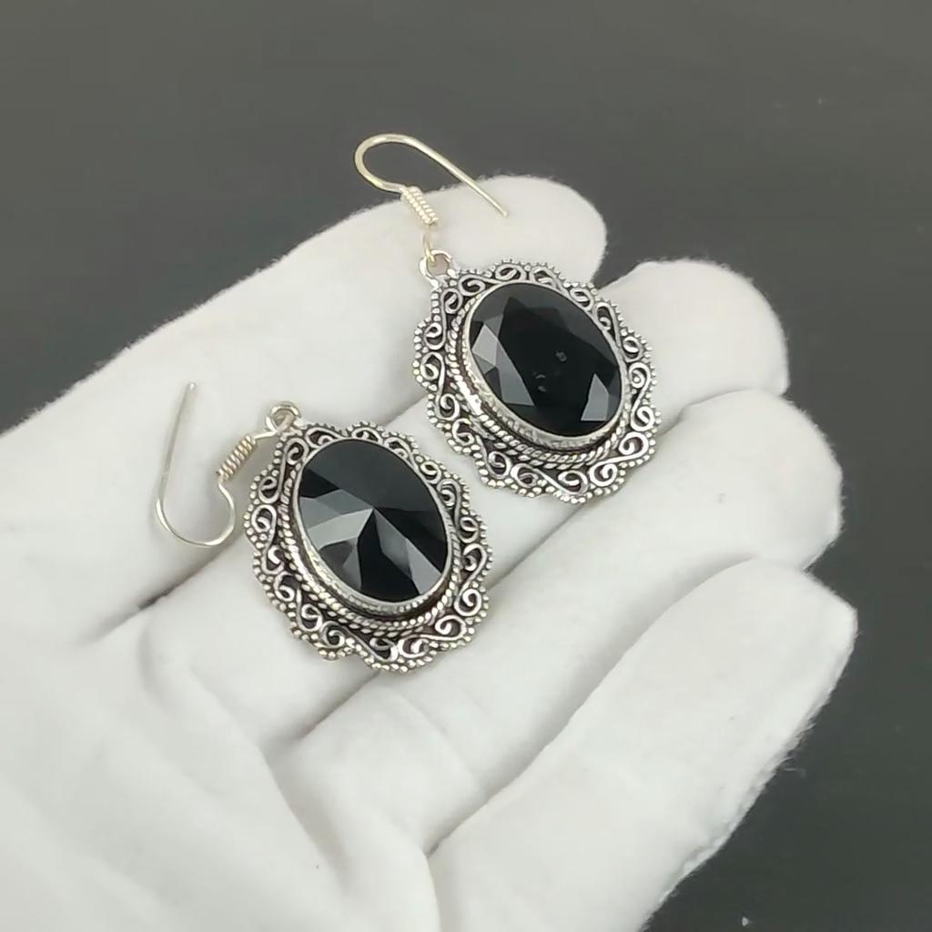 Black Spinel Gemstone Earrings, 925 Sterling Silver Earrings, Handmade Silver Earrings For Gift, Black Spinel Dangle Drop Earrings For New Year Gift