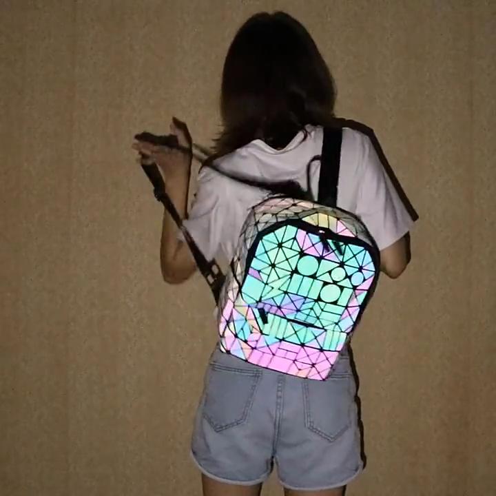 Rhombus Backpack Women's Geometric Rhombus Luminous Color-changing Material Student Schoolbag Korean Version of Male and Female Couples Backpack