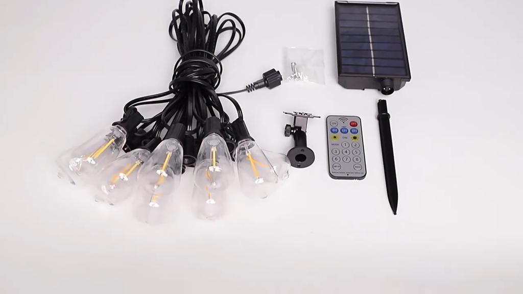 Outdoor Solar String Lights Waterproof 58FT with 15-30 Shatterproof ST38 LED Bulbs Outdoor with Remote Solar String Lights for Camping Yard Party