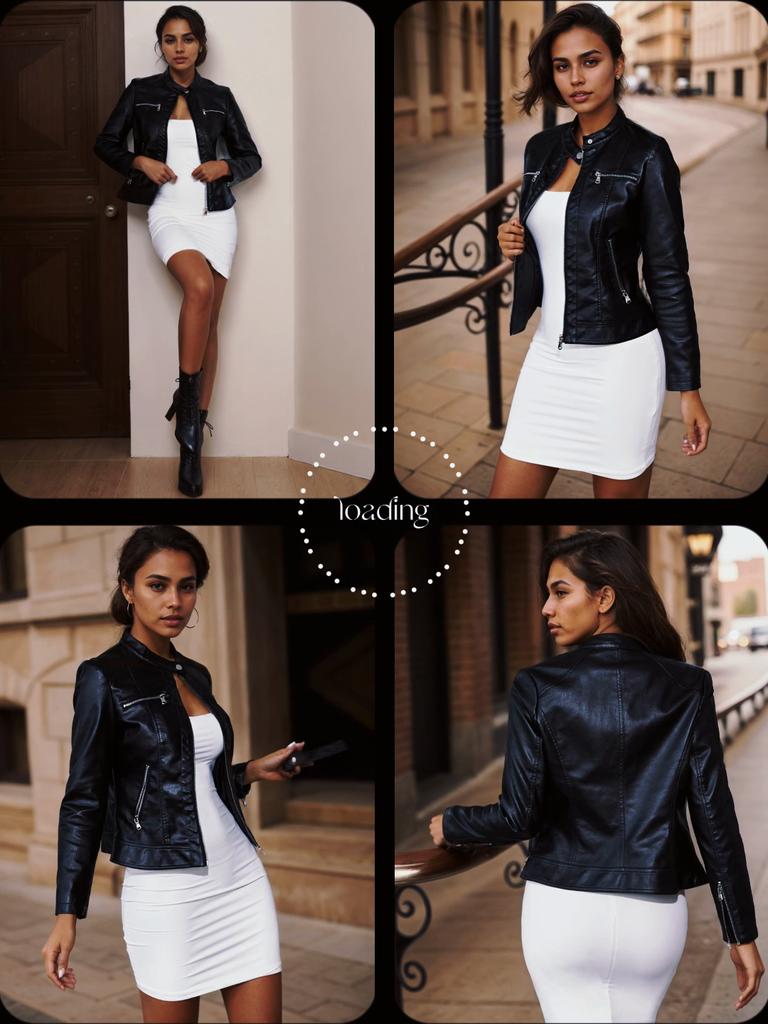 Rose Beauty A Zip Up PU Leather Moto Jacket
