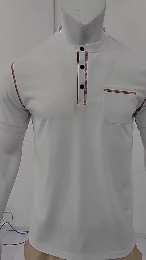 Men's Summer Polo Shirt Solid Short Sleeve Turn-Down Collar T-shirt Casual Buttoned Round Neck Top