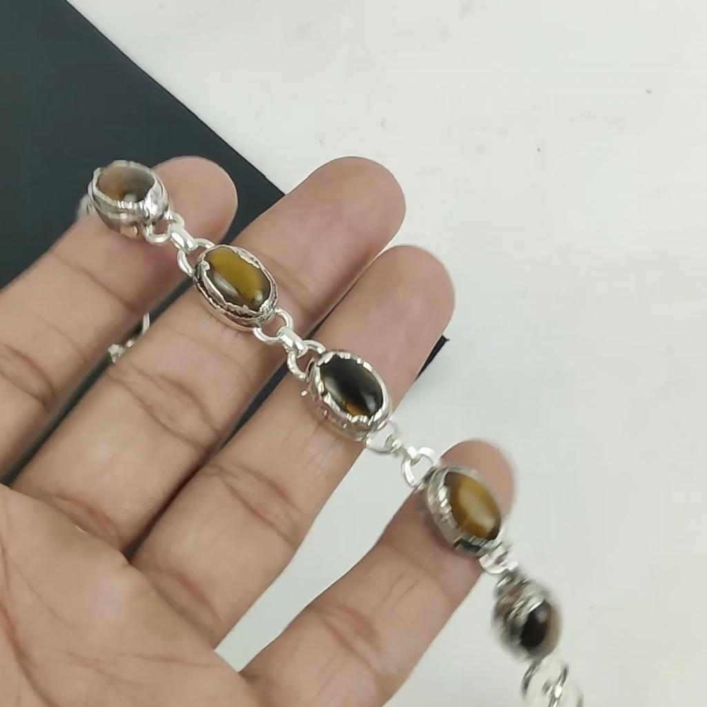 Dainty Tiger Eye Gemstone Handmade 925 Sterling Silver Bracelet, Tiger Eye Bracelet For Wife , Unisex Bracelet Mother's Day Gift