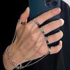 Punk Geometric Black Color Chain Wrist Bracelet Ring For Women Men Open Ring Silver Link Chain Girls Cool Design Fashion Jewelry