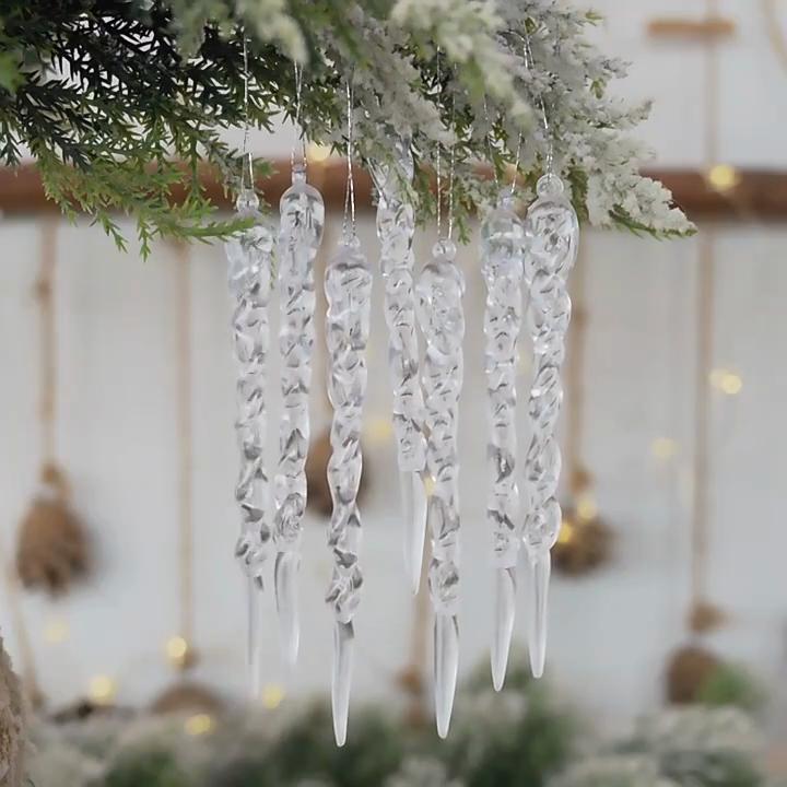 Christmas Crystal Ornaments Set for Tree, Clear Acrylic DIY Icicle Ornaments Christmas Hanging Crystal Snowflake Decorations , 12Pcs
