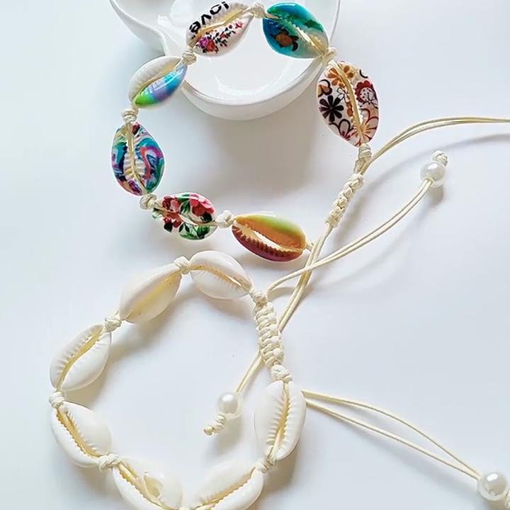 Handgefertigte verstellbare Muschelarmbänder für Damen, Vintage gewebter Sommer-Strandschmuck, Mode lässiges böhmisches Armband Geschenke