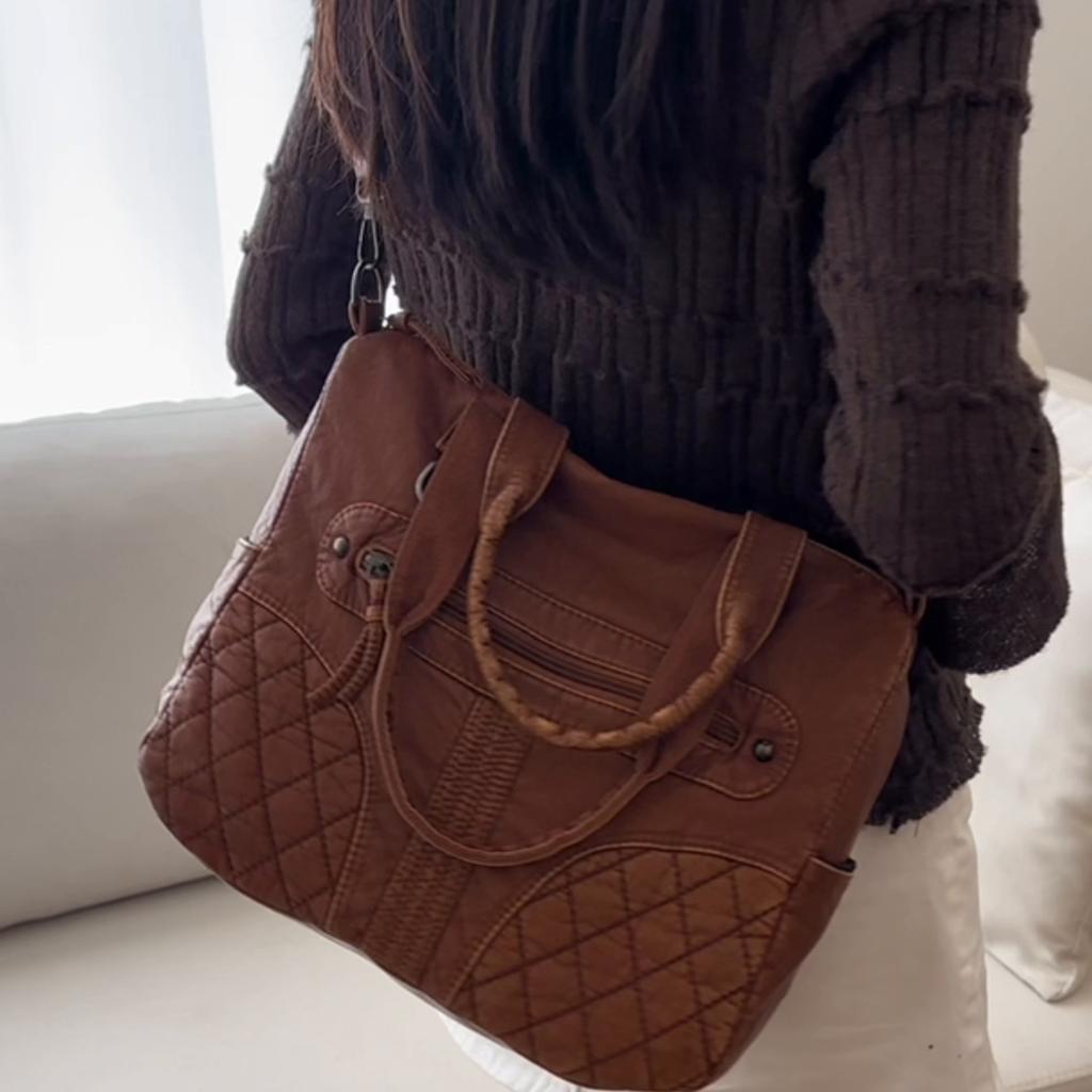 Large Capacity Handbag Soft Leather Multi-Function Tote Bag Vintage Women's Shoulder Bag