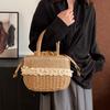 Yogodlns Women Straw Woven Bag Straw Tote Bag Large Capacity Weaving Shoulder Purse with Lace Woven Shopping HandBag Summer Beach Clutch