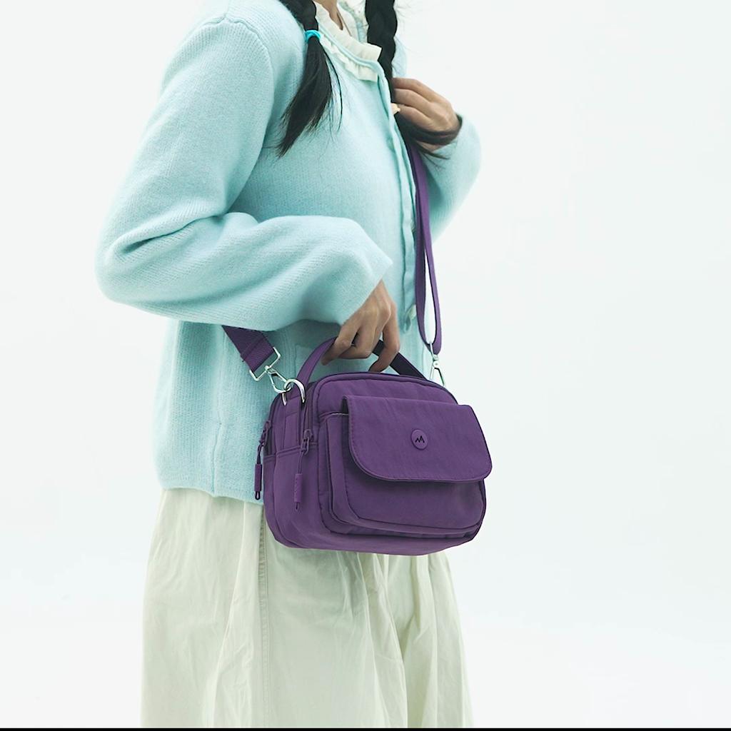 Borsa a tracolla da donna tinta unita a spalla in nylon leggera piccola quadrata