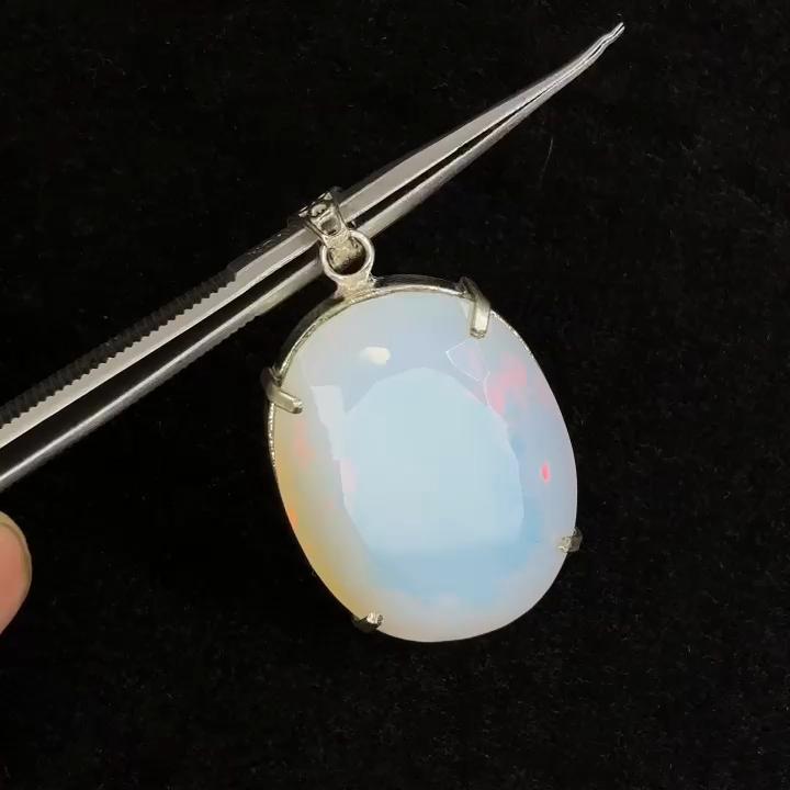 Opal Pendant 155 ct Oval Cut Multicolor 925 Sterling Silver Gemstone October Birthday Birthstone