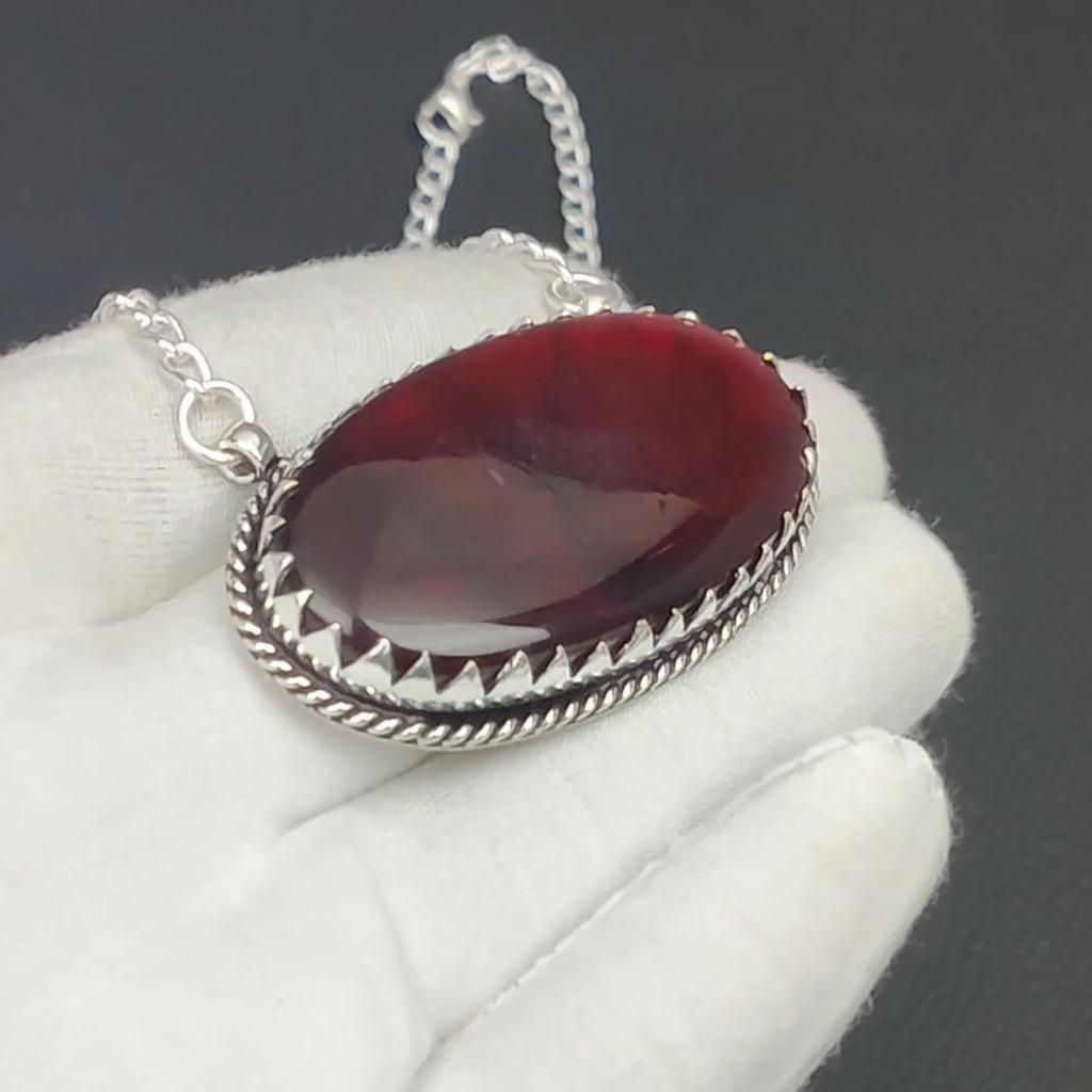 Red Flash Labradorite Gemstone Jewelry Necklace, Dyed Labradorite 925 Sterling Silver Charm Necklace For Wedding Gift, Necklace For Women