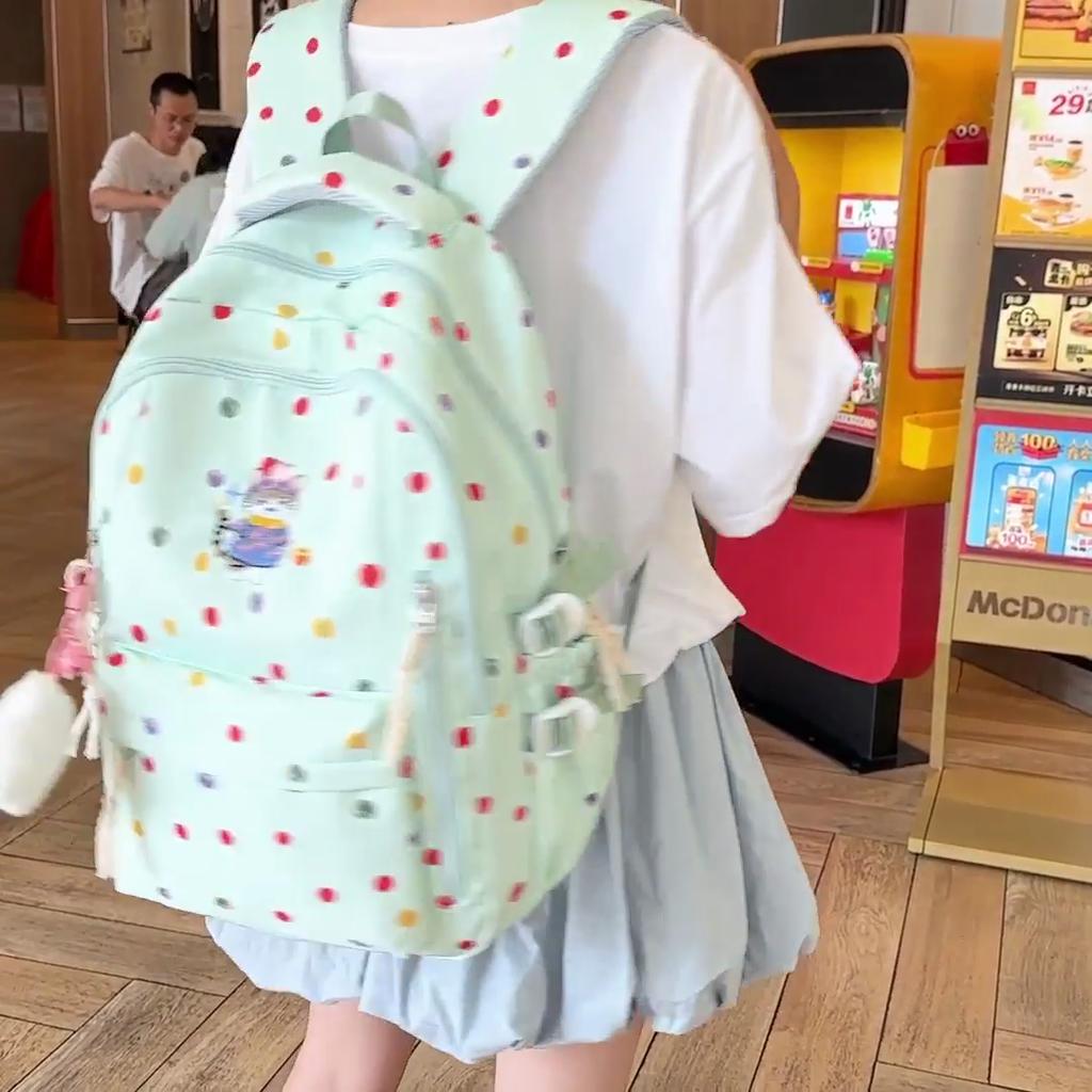 Dot Print Backpack Junior High School Student Lightweight Schoolbag Girl's Large Capacity Backpack