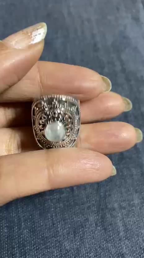 Natürlicher Mondstein-Ring, handgefertigter Ring, 925 Sterling Silber, Geburtsstein-Schmuck, Statement-Ring