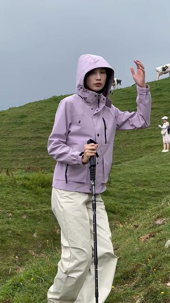 Women Men Waterproof Jacket Rain Coat Windbreaker Hooded for Outdoor Hiking Climbing Traveling
