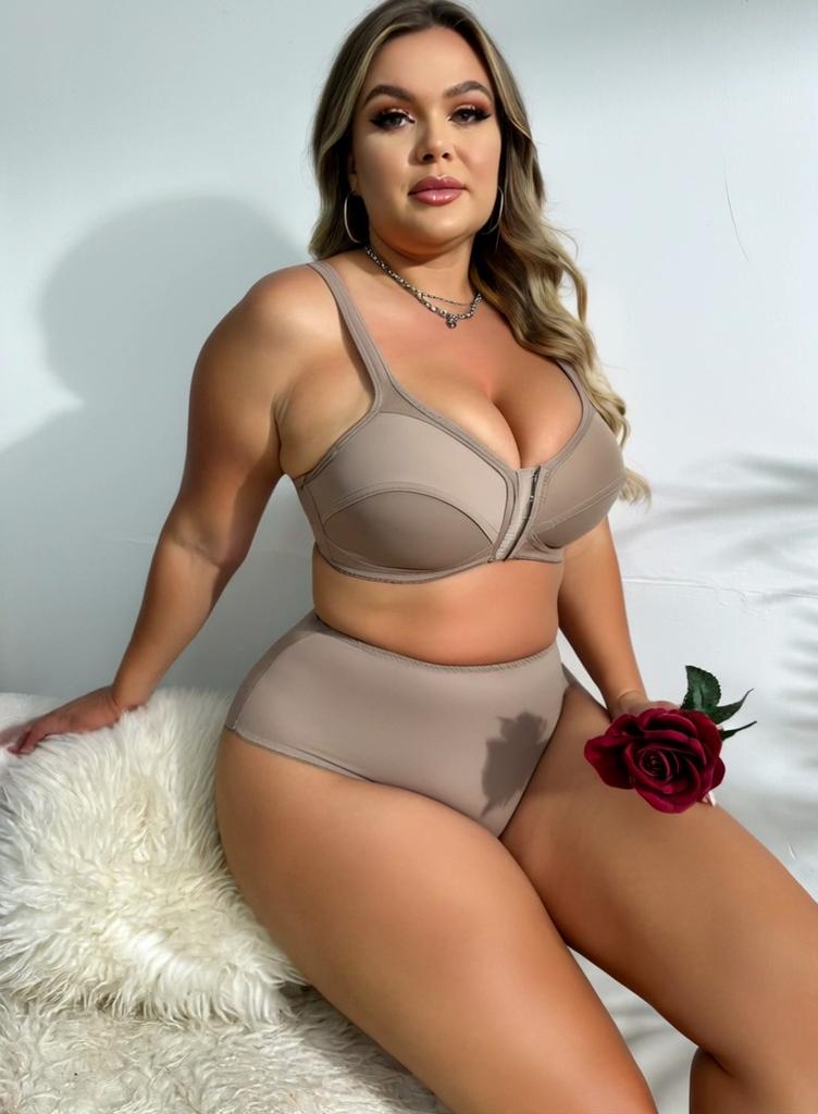 Dame-BH-sett Ensfarget Plus Size-frontlukking Trådløs og justerbar rygg, hul BH og truse for sport og fritid
