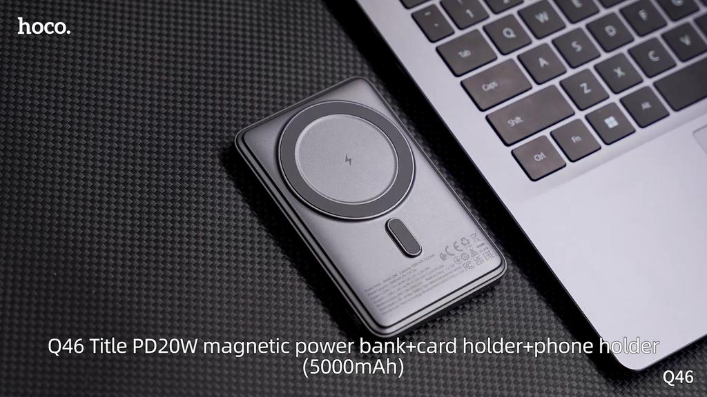 Hoco Q46 5000mAh Magnetic Wireless Power Bank with Card Holder & Stand, PD20W Fast Charging, Compatible with MagSafe