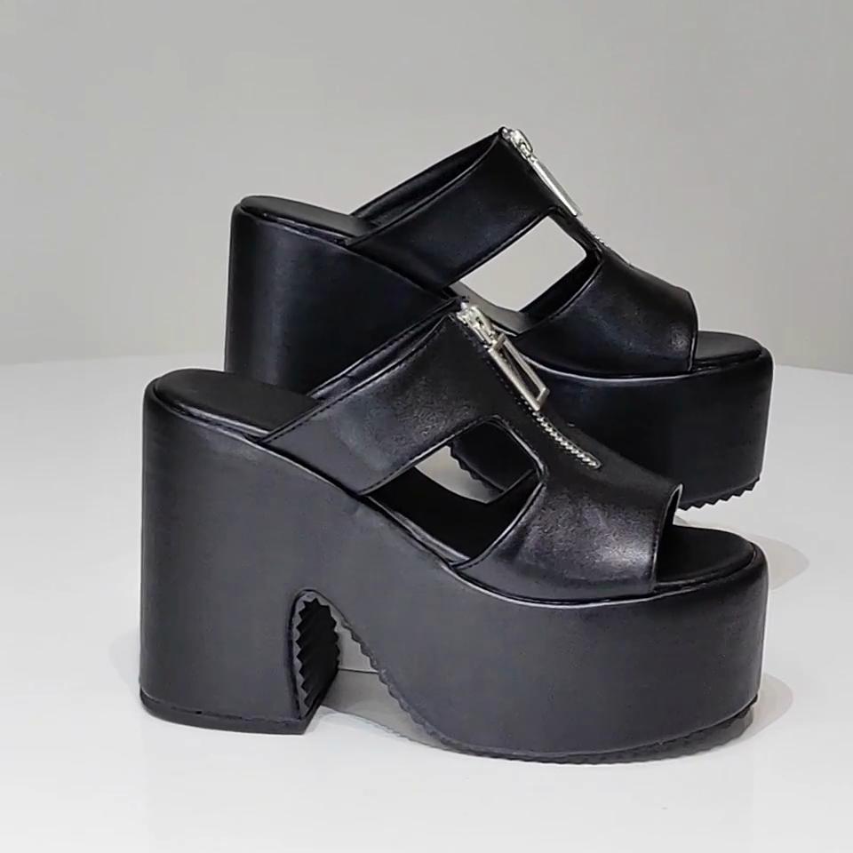 Eilyken Punk Style Platform Patent Leather T-tied Women Ankle Boots Autumn Winter Round Toe Square High Heels Shoes