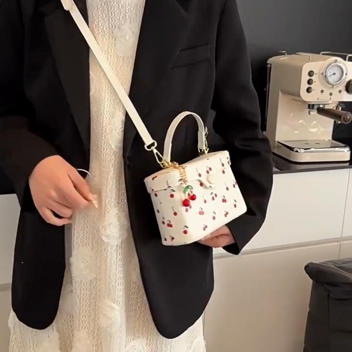 Yogodlns Summer New Square Crossbody Bag for Women Cute Cherry Buckle Handbags Versatile Commute Single Shoulder Bags