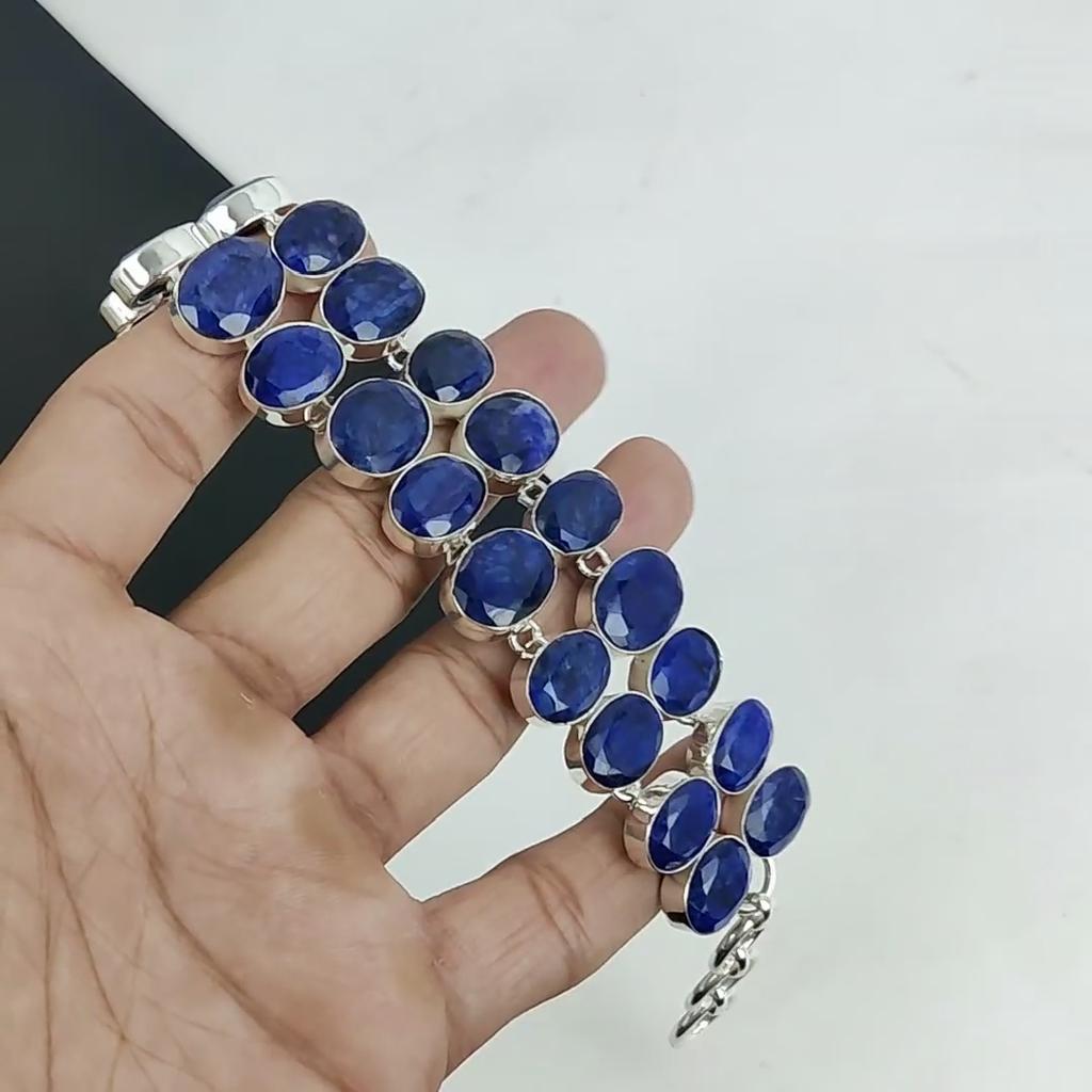 Amazing Blue Sapphire Gemstone Handmade 925 Sterling Silver Bracelet, Blue Sapphire Bracelet For Wife , Unisex Bracelet, Easter Gift