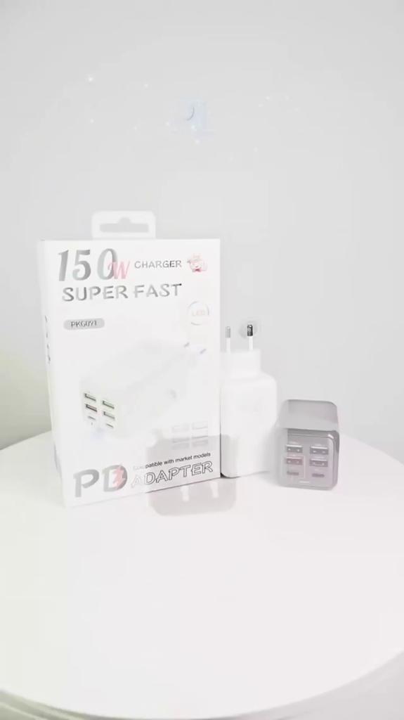 150W USB C Charger 6 Ports PD QC 3.0 Super Fast Charging USB Charger Type C Cell Phone Charger Adapter For Iphone Xiaomi Samsung Huawei
