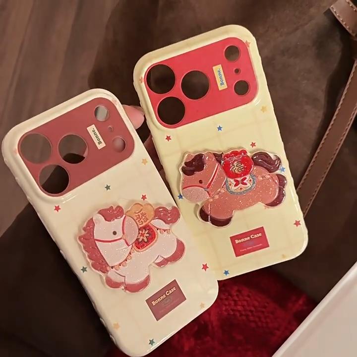 Підходить для IPhone 17 Pro Max та IPhone 16 у Рік Коня - Новорічний Блискучий Мультяшний М'який Чохол Захисна Накладка