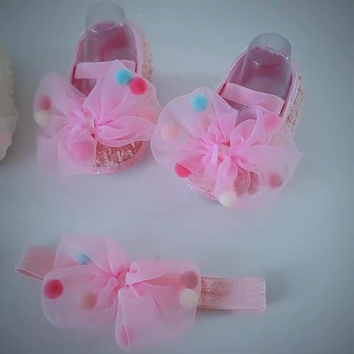 Roztomilá holčička Boty na křest Měkká podešev Bowknot Princezna Boty Batole Měkká Podrážka Vycházkové boty Set 0-18M