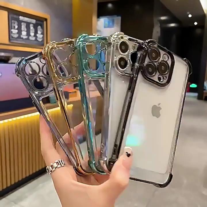 Airbag Shookproof Lens Case For Apple iPhone 16 15 14 Pro Max Plus Motorola Edge 50 60 Moto G82 G54 5G G84 G34 G75 Plating Silicone Back Clear Cover