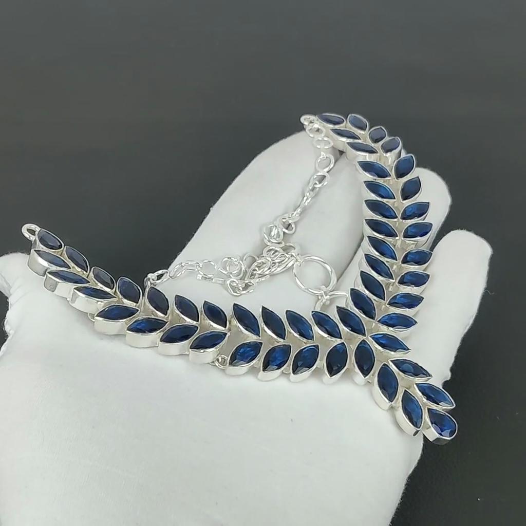 Blue Sapphire Heavy Necklace, 925 Sterling Silver Necklace, Blue Sapphire Designer Necklace, Handmade Necklace, Jewelry Valentine's Day Gift