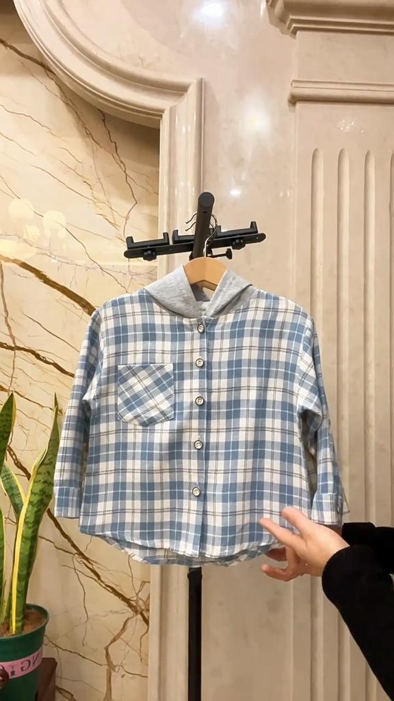 Boys Plaid Hooded Shirt Long Sleeve Button Down Casual Spring Autumn Top for Kids