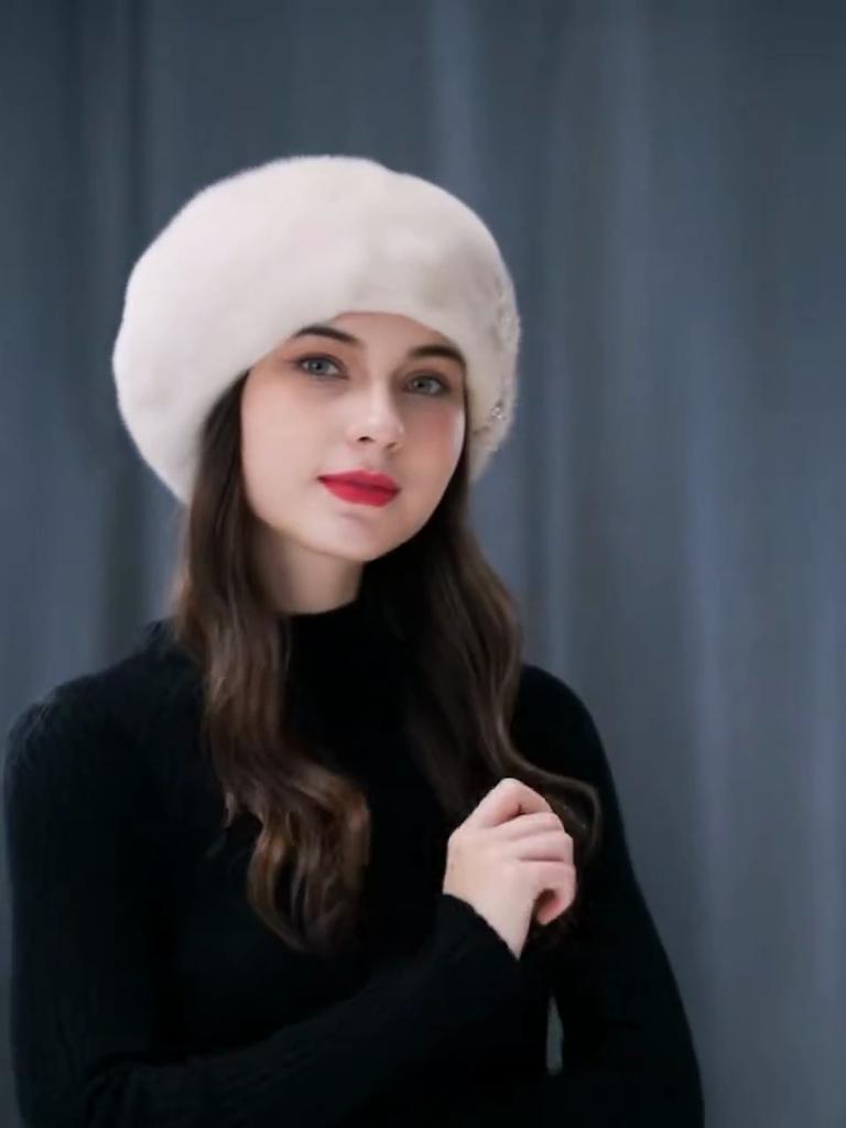 Mink Hair Hat Women's Winter Ear Protection Fashion Mother's Thermal Beret Octagonal Hat Mongolian Imitation Fur Headhat