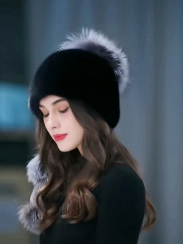 Minkpels Dame Høst og Vinter Imitert Pels Motehatt Varm Minkpels Fortykket Ørebeskyttelse Revepels Pannebånd Hatt